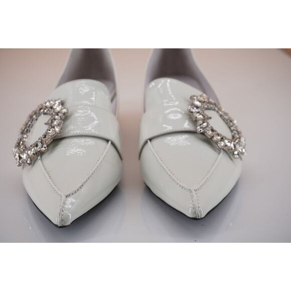 Jeffrey Campbell Viona White Patent Pointy Pump SZ 7 Crystal Buckle Wedding $175 - Picture 10 of 11